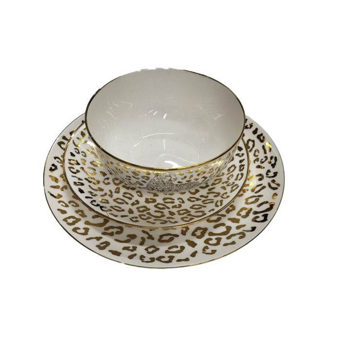 Service de table pièces en porcelaine, motif léopard, pour 4 personnes