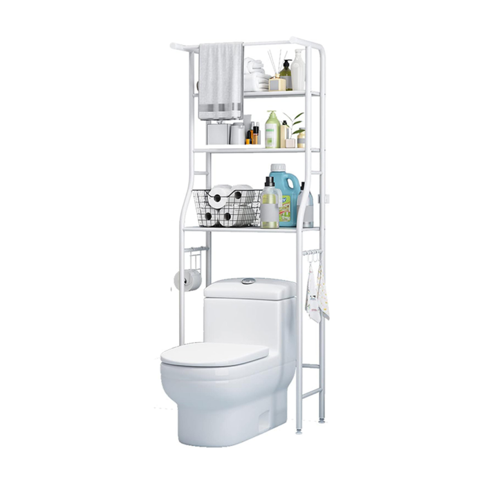 Étagère de rangement pour salle de bain 3 niveaux, au-dessus des toilettes, métal blanc