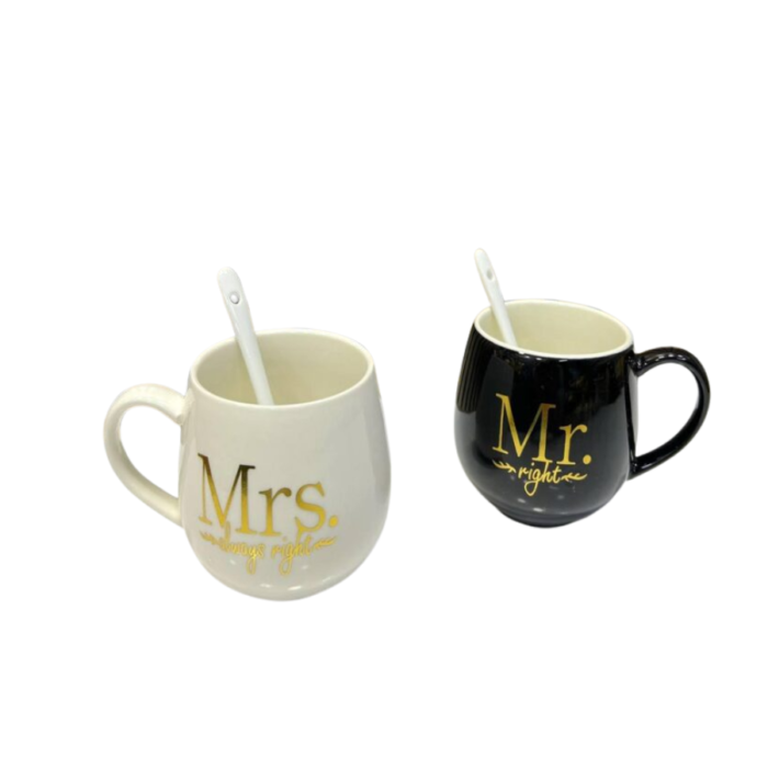 Ensemble de tasses "Mr. & Mrs." avec cuillères